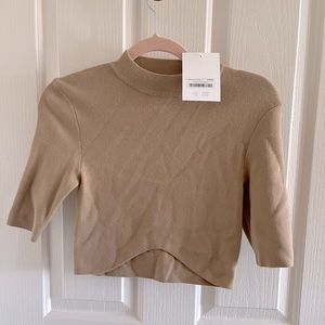 Oak and Fort Mock neck beige sweater crop top detail XS NWT NEW WITH TAGS